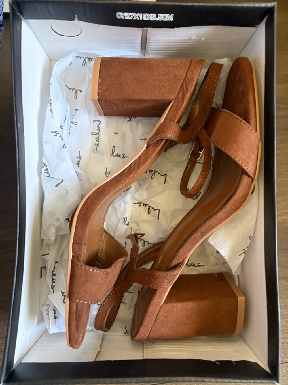 Lulu's Cognac Suede Block Heel Sandals